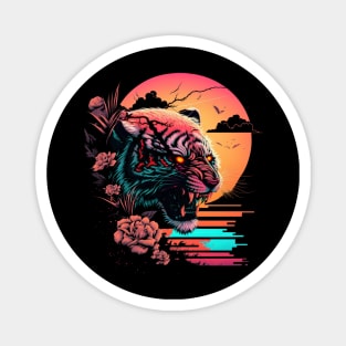 Tiger Head Retrowave Synthwave - 1980's Animal Print Magnet